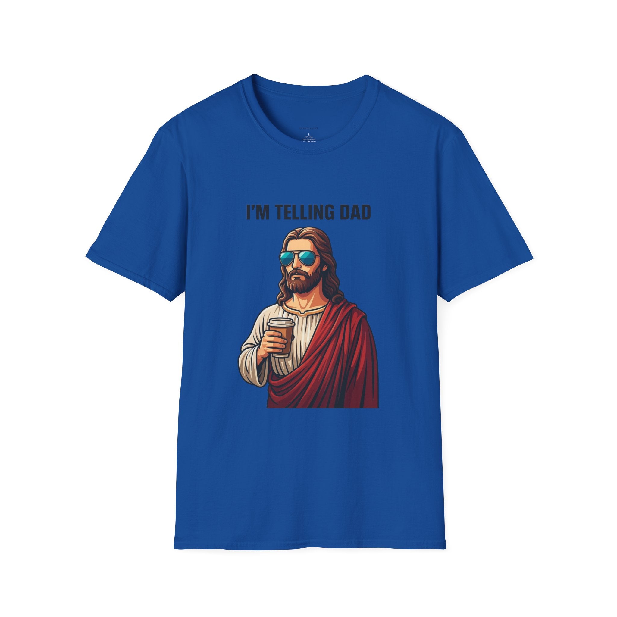 I’m Telling Dad T-Shirt — Funny Jesus Graphic Tee, Christian Humor Gift for Dad & Family Gatherings