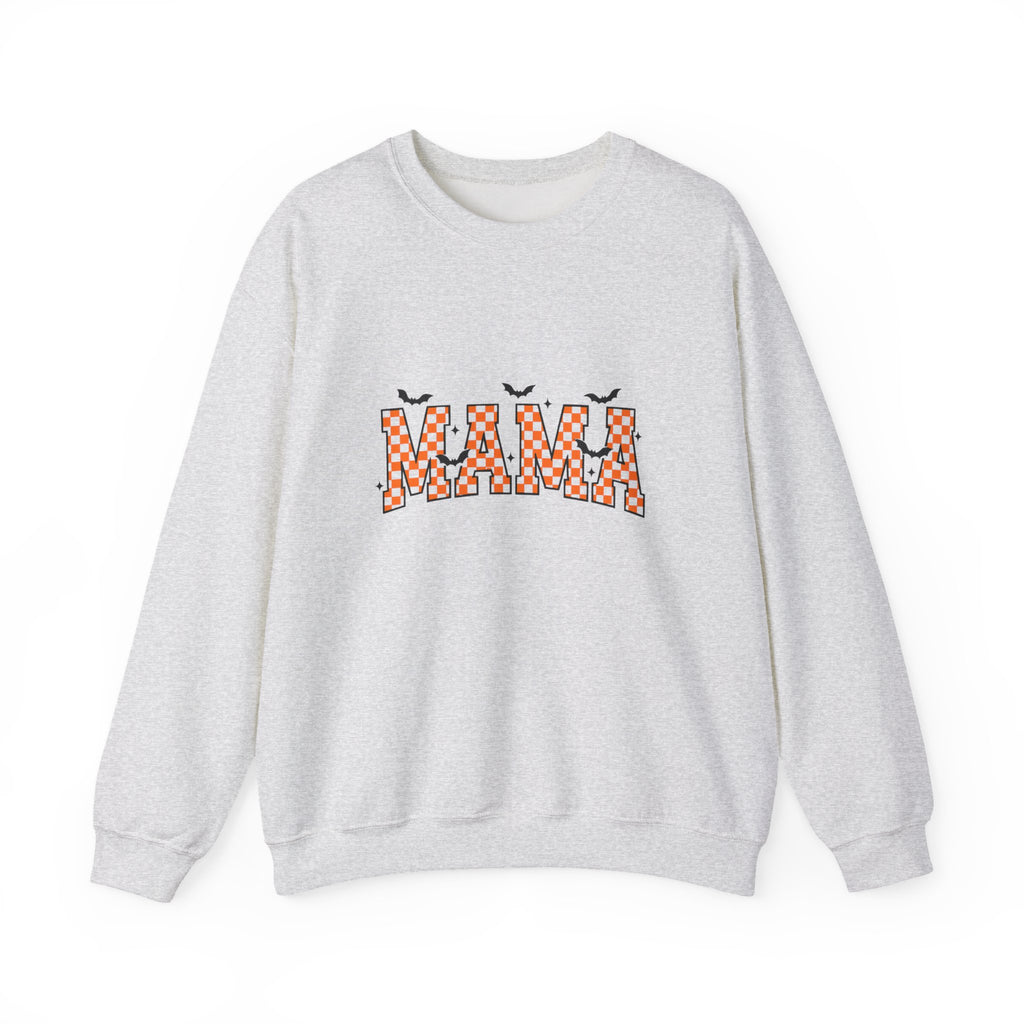 Mama Checkerboard Crewneck Sweatshirt — Retro Orange Plaid "MAMA" Graphic