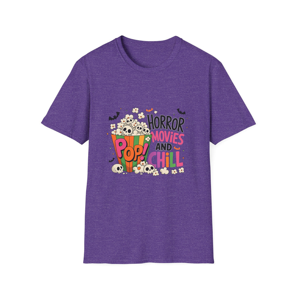 Horror Movies and Popcorn T-Shirt — Cute Spooky Movie Night Tee