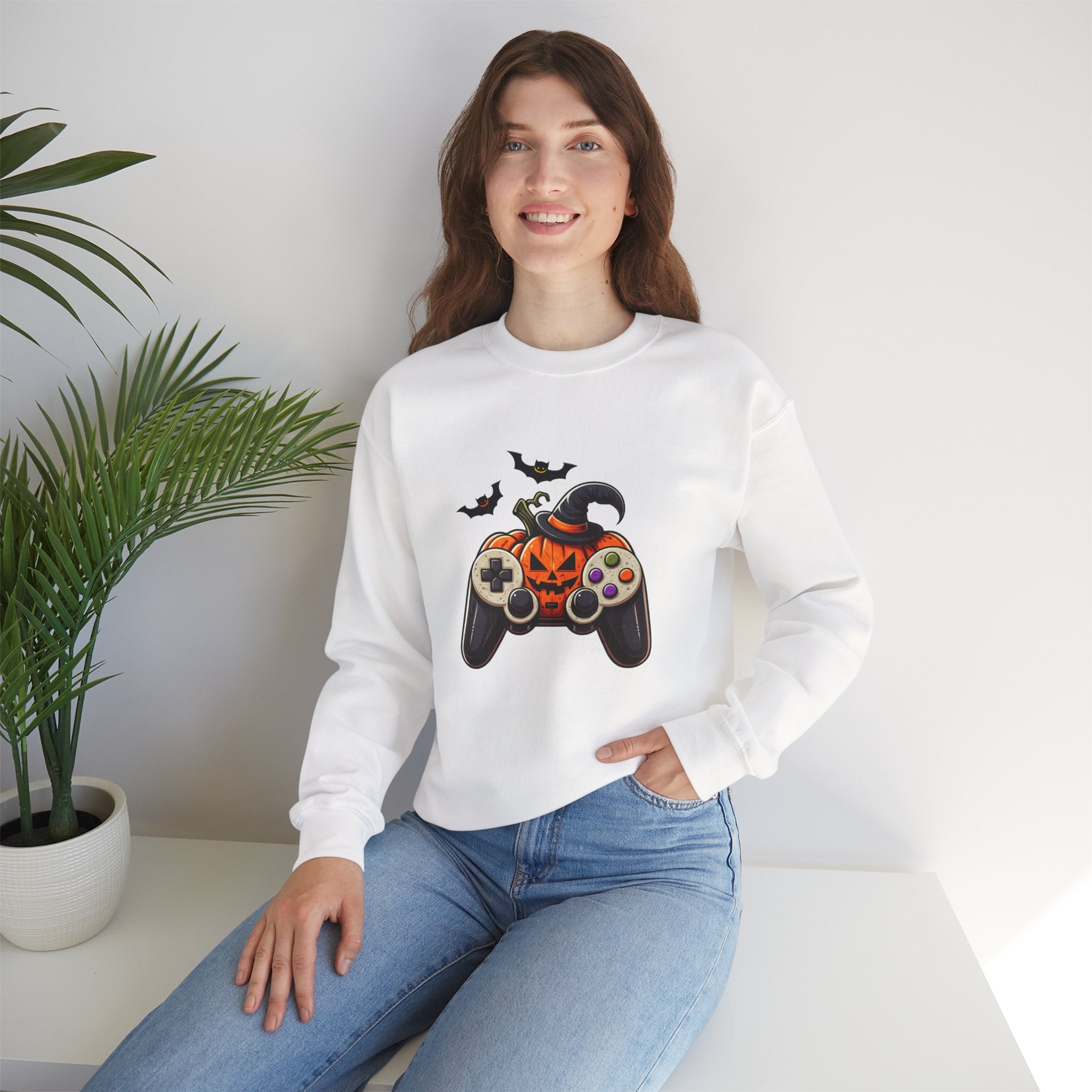 Halloween Gaming Sweatshirt – Pumpkin Controller Design
