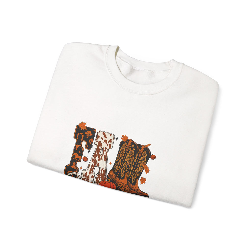 Crewneck Sweatshirt - Rustic Fall Cowboy Boots Graphic