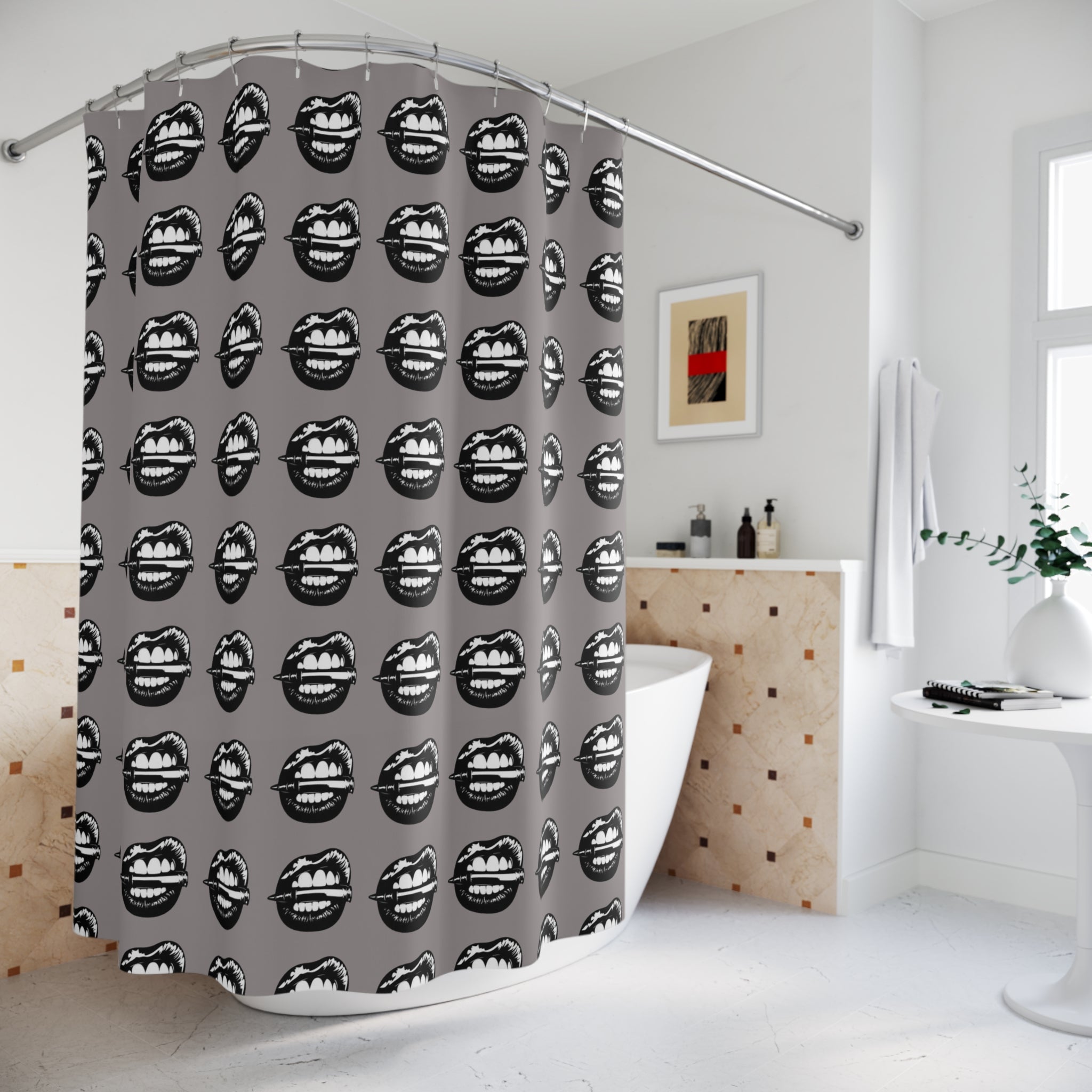 Graphic Lip Pattern Shower Curtain – Retro Pop Art Bathroom Decor