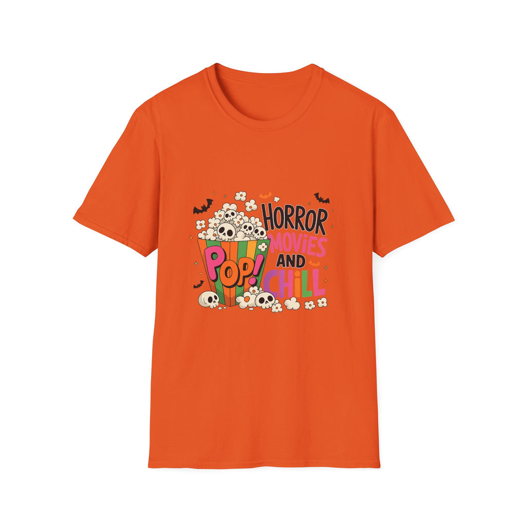 Horror Movies and Popcorn T-Shirt — Cute Spooky Movie Night Tee