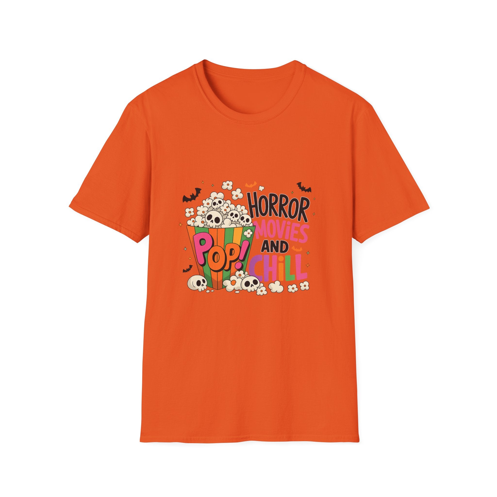 Horror Movies and Popcorn T-Shirt — Cute Spooky Movie Night Tee