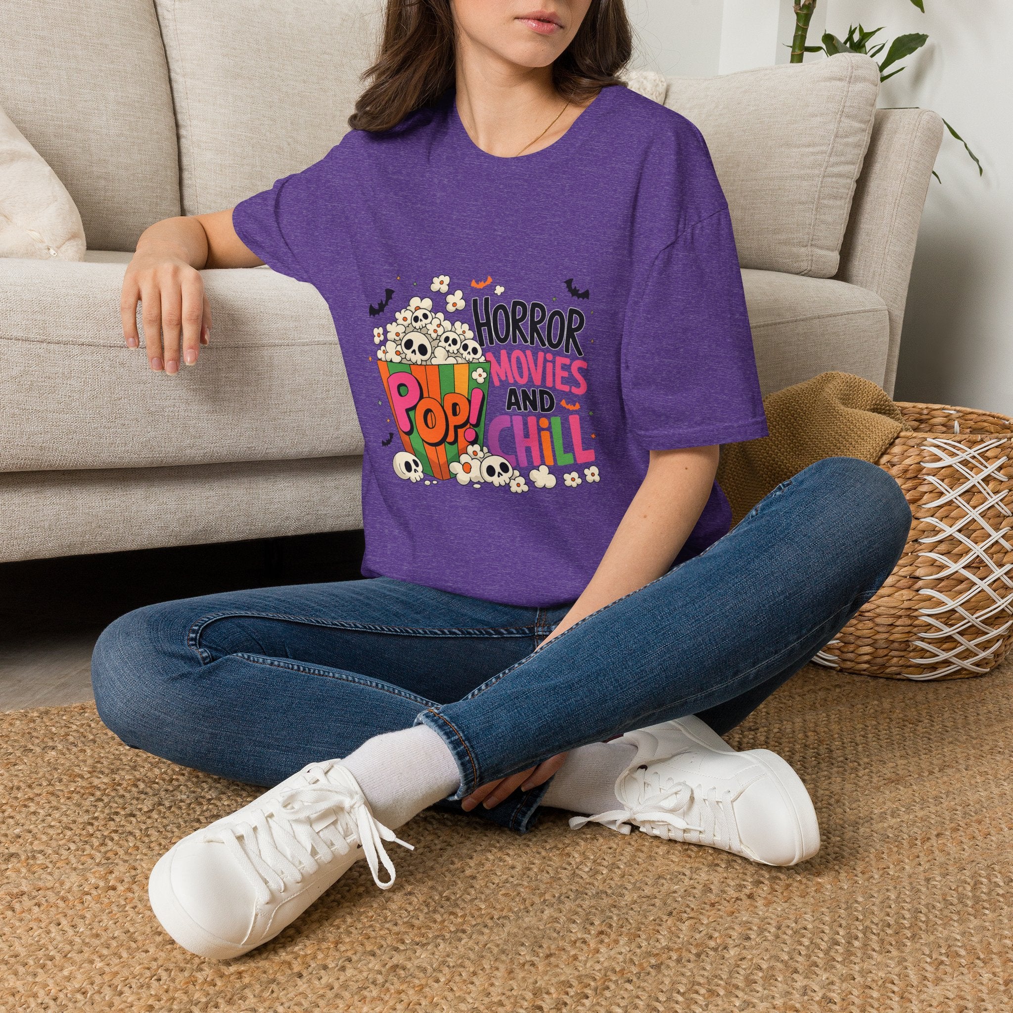 Horror Movies and Popcorn T-Shirt — Cute Spooky Movie Night Tee