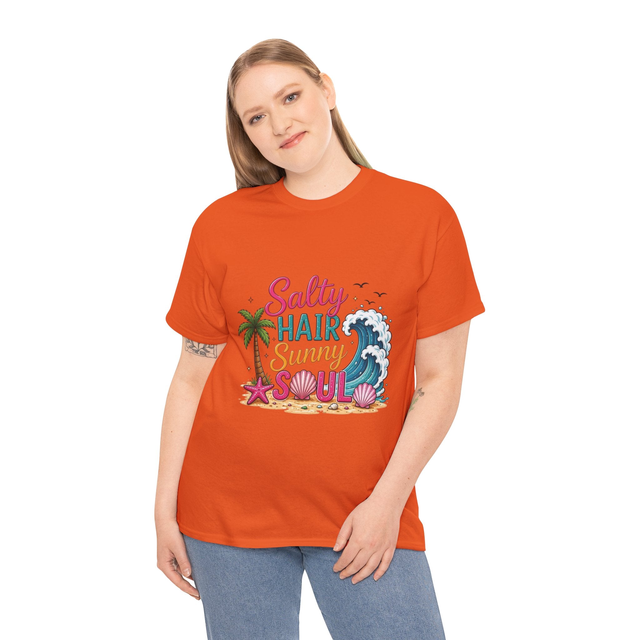 Salty Hair Sunny Soul T-Shirt | Beach Wave Palm Tree Design