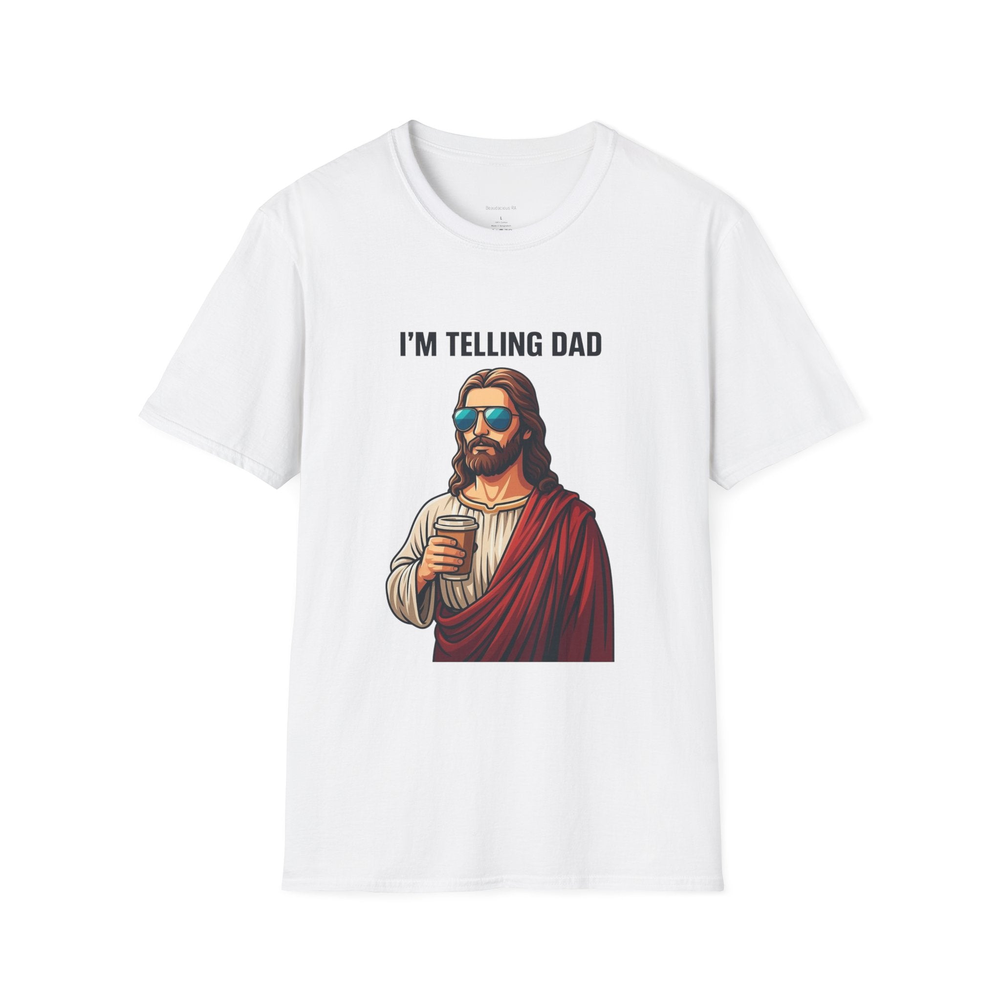 I’m Telling Dad T-Shirt — Funny Jesus Graphic Tee, Christian Humor Gift for Dad & Family Gatherings