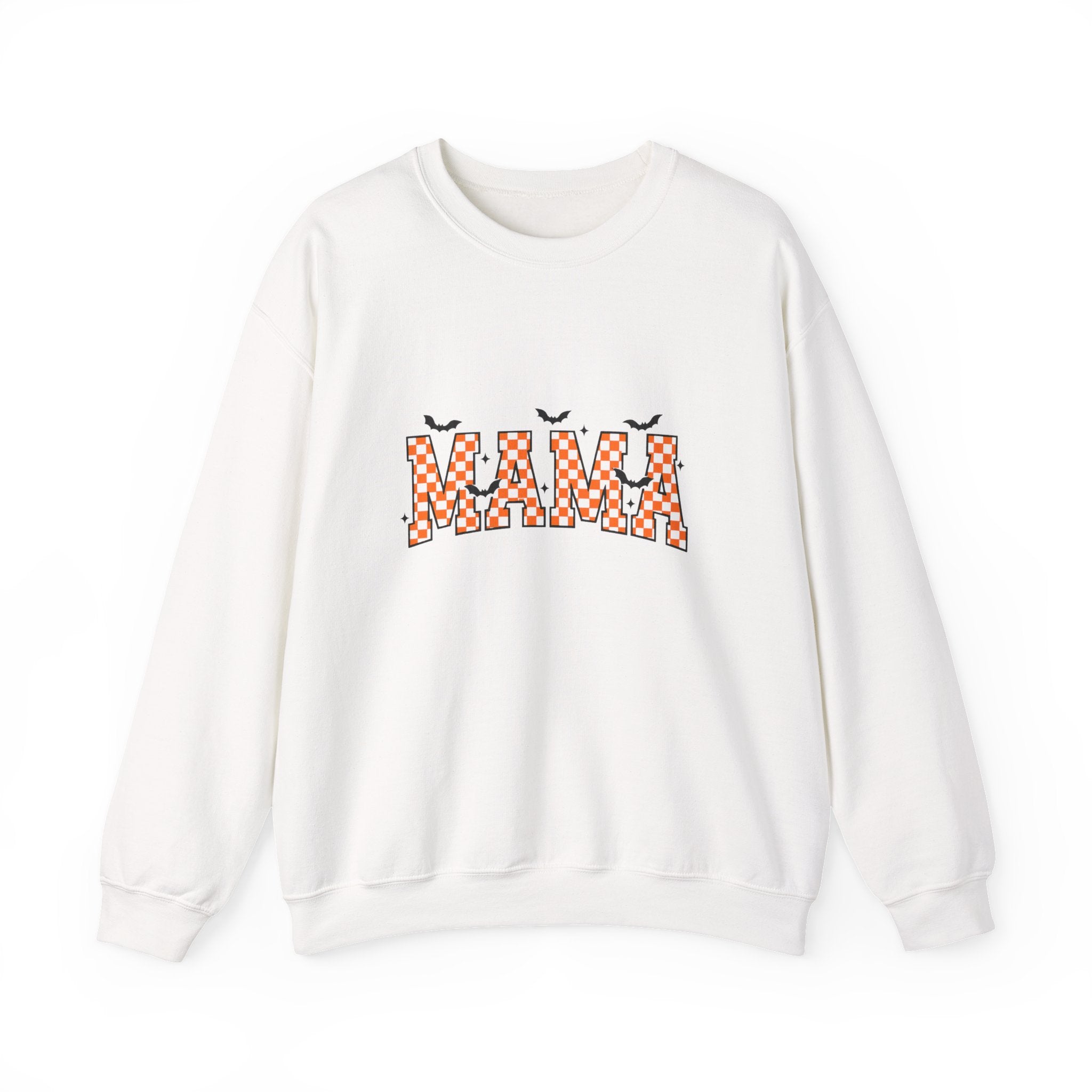 Mama Checkerboard Crewneck Sweatshirt — Retro Orange Plaid "MAMA" Graphic