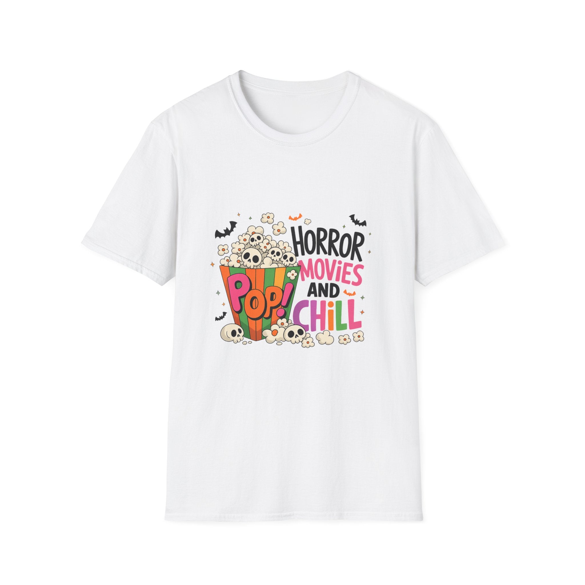 Horror Movies and Popcorn T-Shirt — Cute Spooky Movie Night Tee