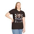 Bear Holding Fish Graphic T-Shirt — Retro Checkerboard Nature Tee