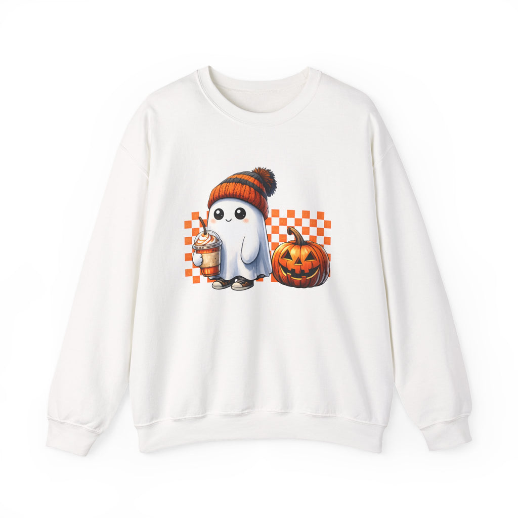 Ghost with Pumpkin Sweatshirt — Cute Halloween Crewneck