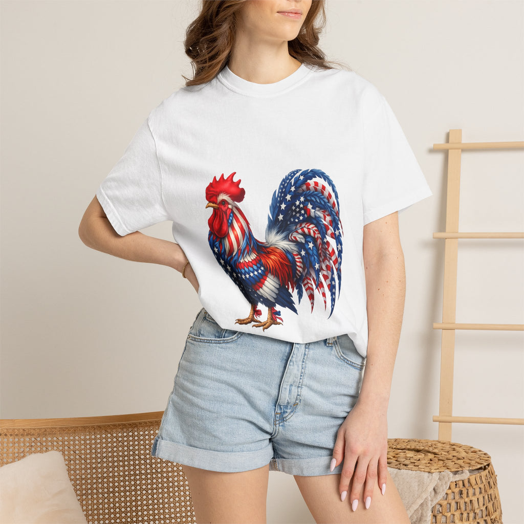 Patriotic Rooster T-Shirt — American Flag Farmhouse Graphic Tee