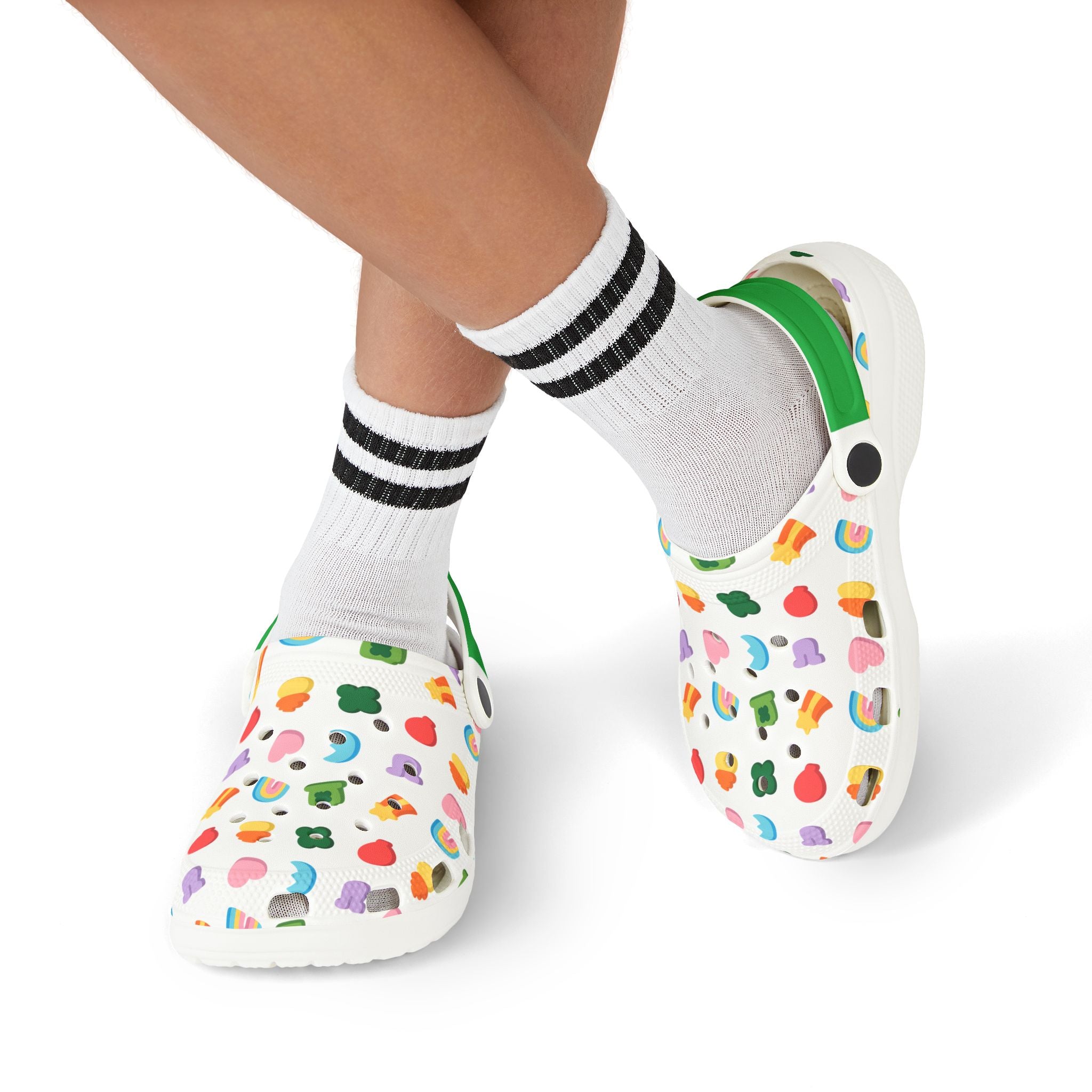 Kids Rainbow Garden Clogs — Colorful All-Over Print EVA Foam Shoes
