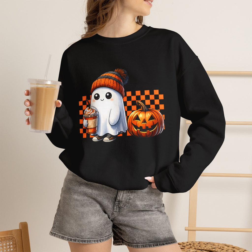 Ghost with Pumpkin Sweatshirt — Cute Halloween Crewneck