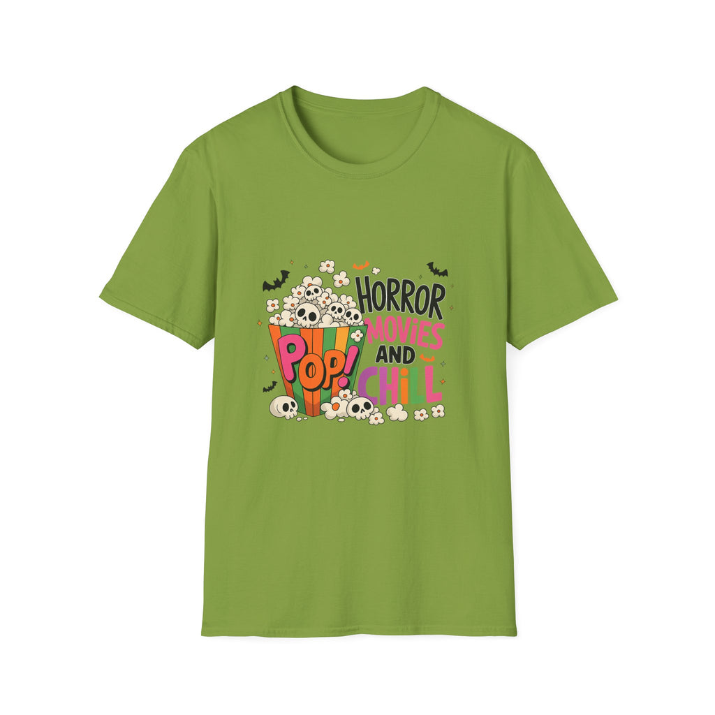Horror Movies and Popcorn T-Shirt — Cute Spooky Movie Night Tee