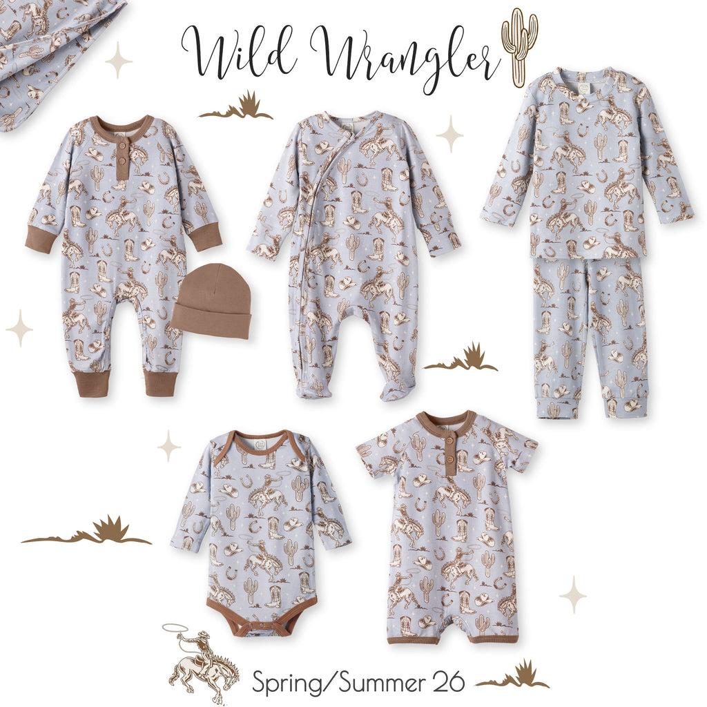 Wild Wrangler/Blue Western Cowboy Bamboo Baby Boy Bodysuit